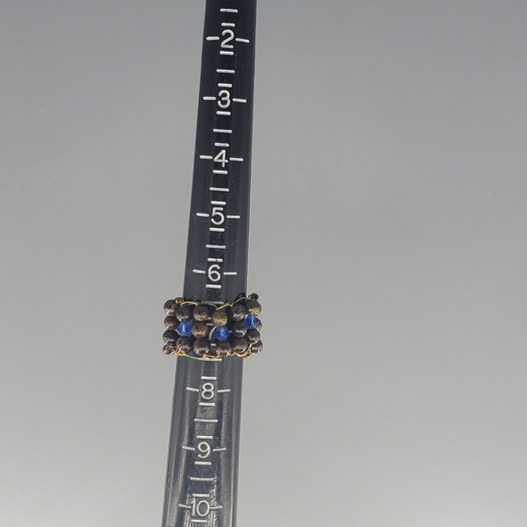 Brown Goldtone Sandstone w/ Blue Swarovski Crystal Ring - Picture 4 of 5